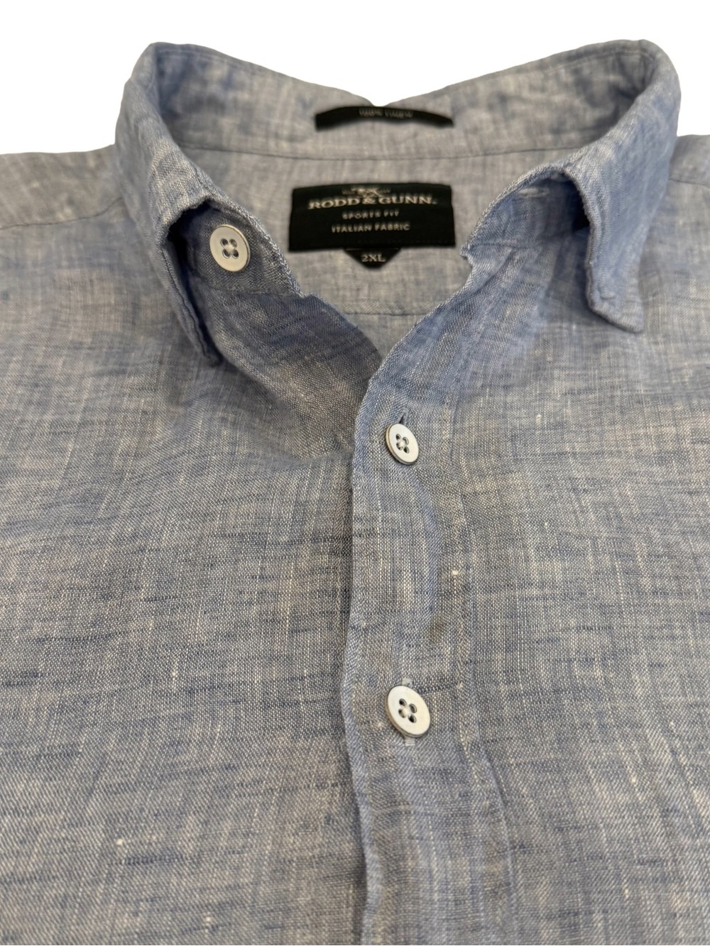 Rodd & Gunn Linen Shirt Mens Blue Sports Fit   Button Down Shirt Sz 2XL EUC
